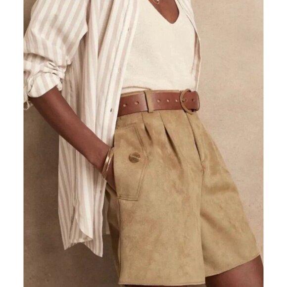 Banana Republic Vegan Suede Shorts Women’s Size 16 Iced Latte High Waist Camel - Picture 4 of 15